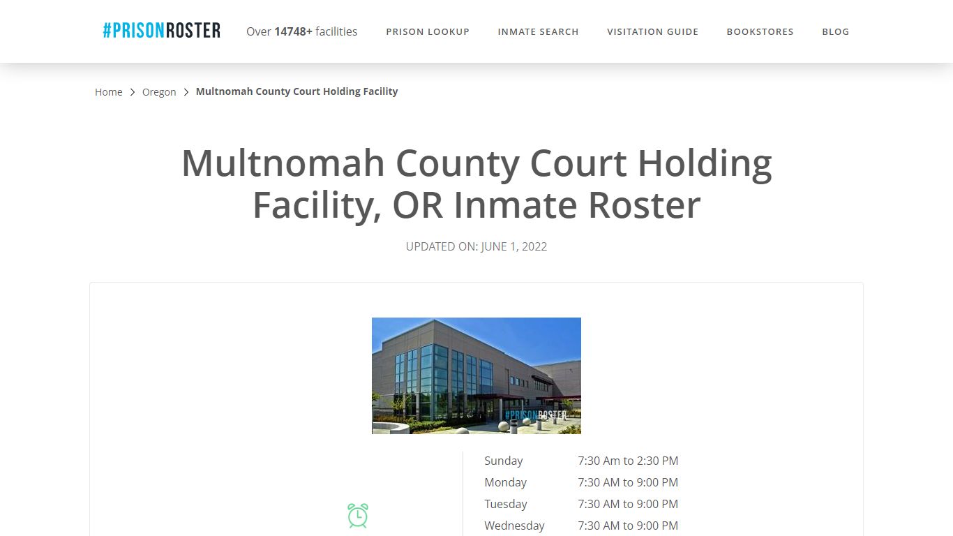 Multnomah County Court Holding Facility, OR Inmate Roster